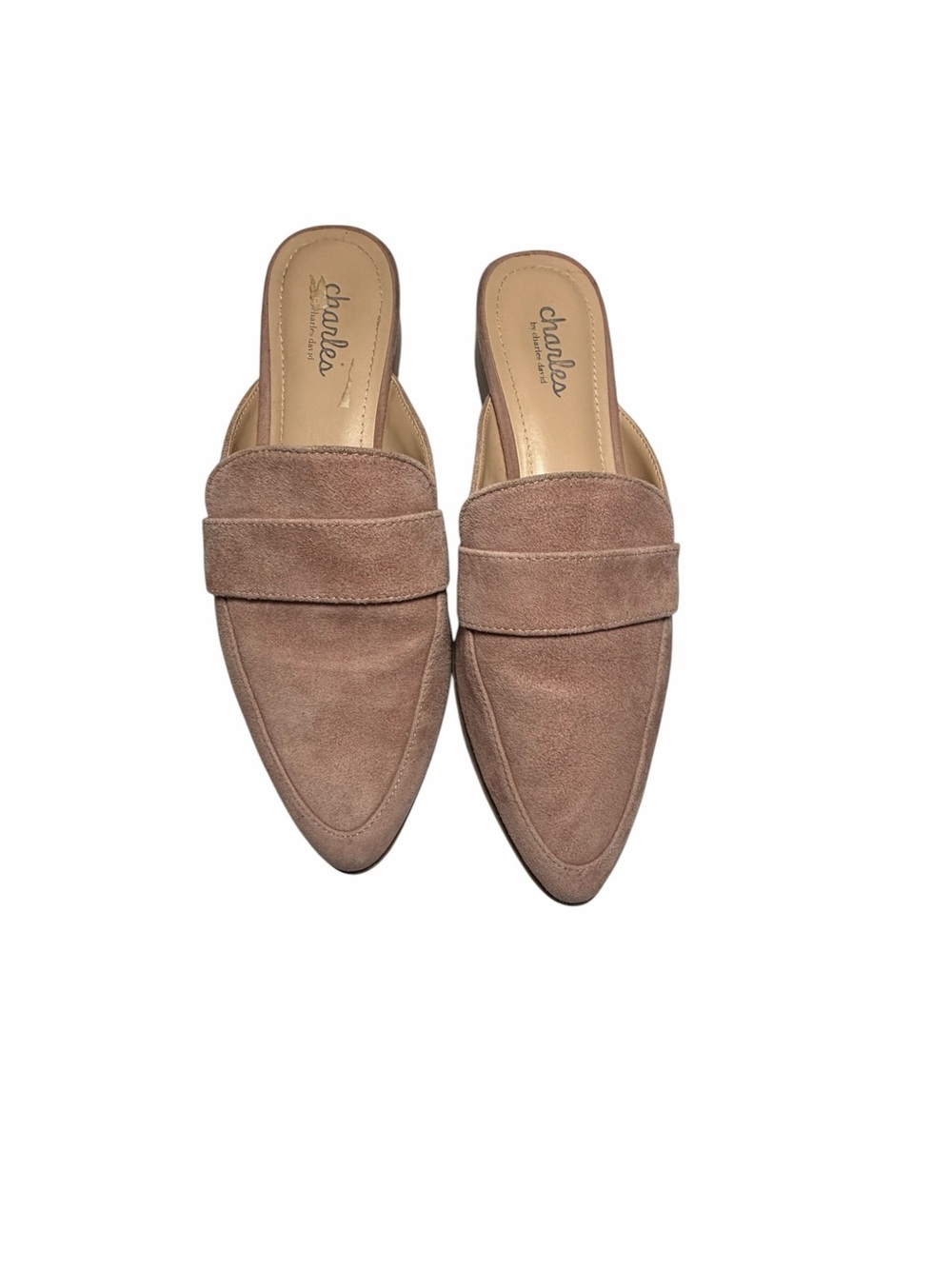 Charles by Charles David Pink Suede Pointed-Toe Backless Loafers Flats Sz 6.5